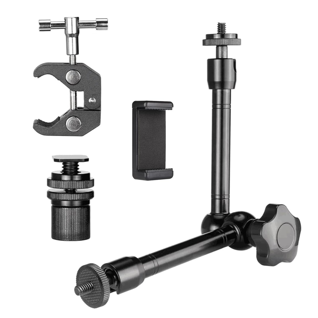 11 Inch Adjustable Magic Arm and Super Clamp with 1/4" and 3/8" Screw Holes for Camera Rig,