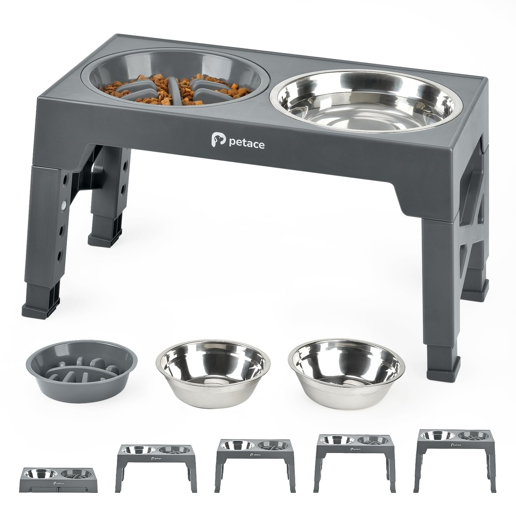 Petace Elevated Dog Bowls for Large Dogs, Raised Dog Bowl Stand with Slow Feeder Bowl & 2 S