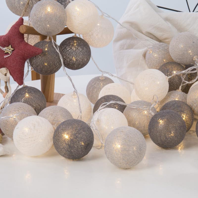 Kariosid 20LEDs Cotton Ball String,Fairy Lights Warm White 3.3M/10.8ft LED Lantern Lights B