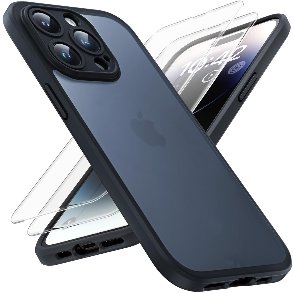 TOCOL 3 in 1 for iPhone 14 Pro Case, with 2 Pack Tempered Screen Protector [Upgraded Full C