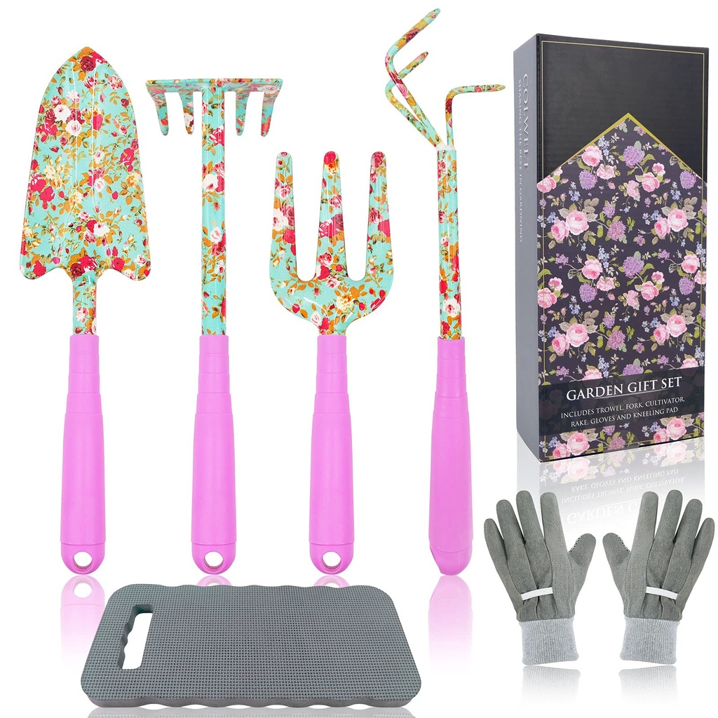 Colwelt Floral Garden Tool Set 6PCS, Gardening Kit with Beautiful Print, Gardening Gifts To