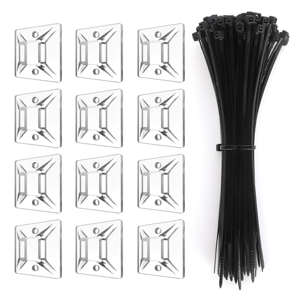 Kcmell Cable Ties Set, 120 Pcs Black Cable Ties 150mm and 120 Pcs Clear Self Adhesive Mount