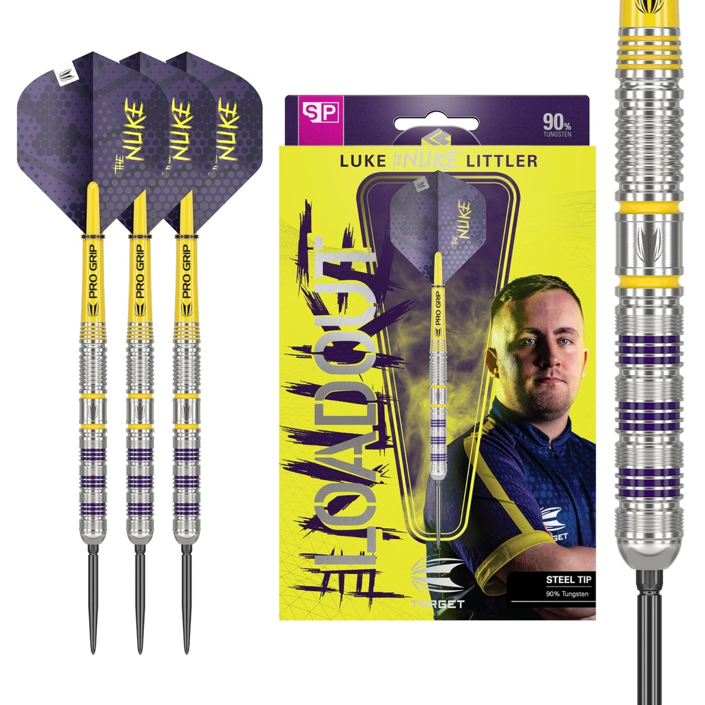 Target Darts Luke Littler Loadout Steel Tip Swiss Point Darts, 90% Tungsten Dart, 23G