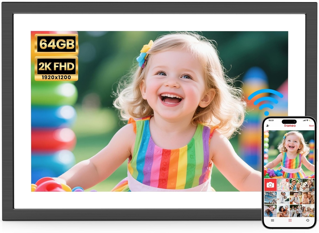 2K 64GB Frameo 10.1" WiFi Digital Picture Frame - Electronic Photo Frame with FHD 1920 x 120