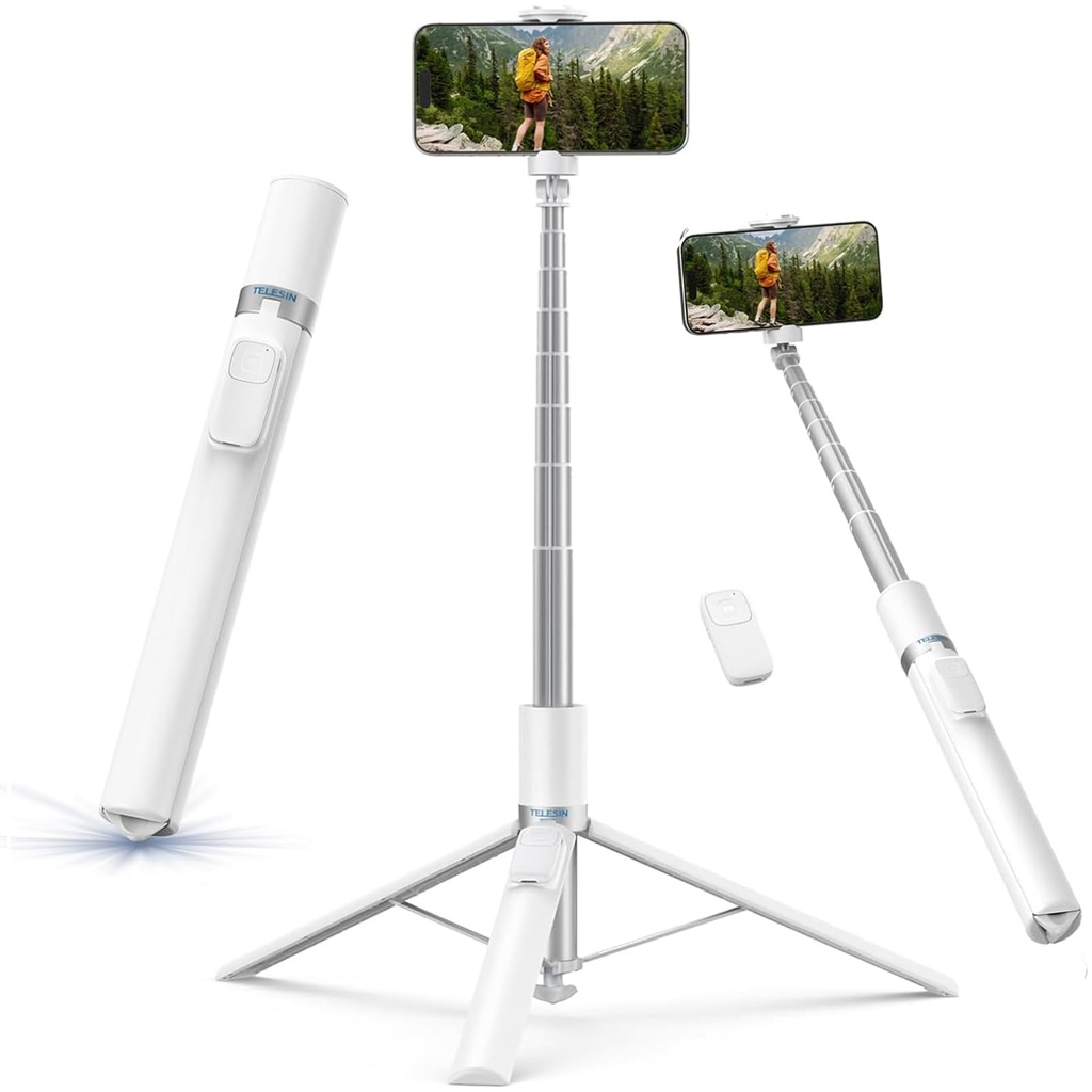 TELESIN 180CM Phone Tripod Stand, Gravity-Activated Auto-Open Selfie Stick Tripod, Extendable