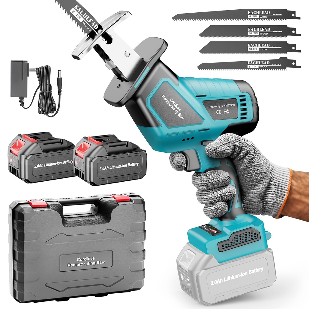 blayram Reciprocating Saw, 3000SPM Electric Saw with 4 Blades & 2 * 3.0Ah Batteries
