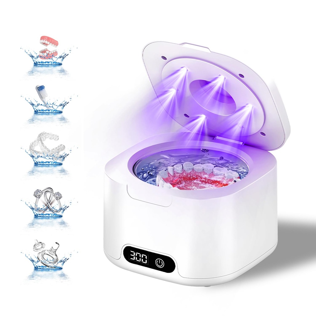 Upgraded Ultrasonic Retainer Cleaner Machine, 49kHz Ultrasonic Denture Cleaner for Mouth Gu