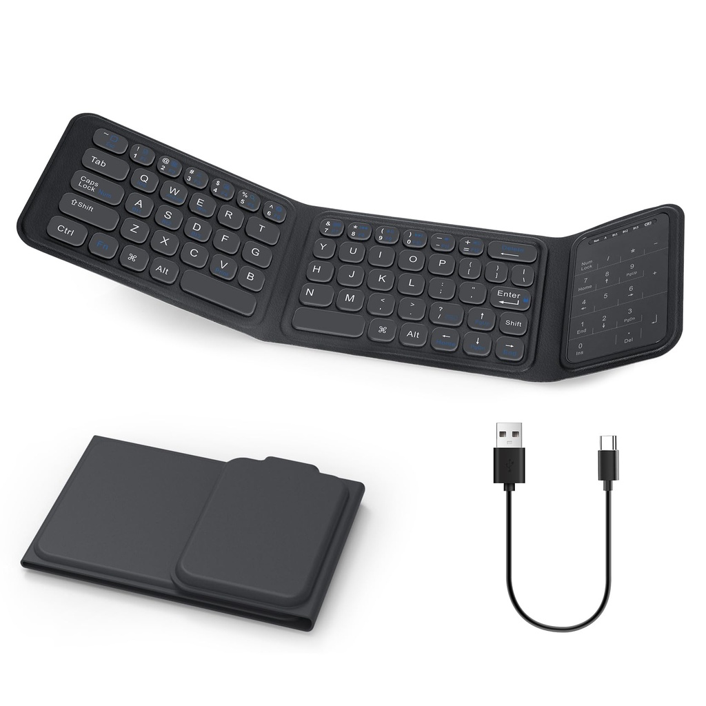SOPPY Foldable Wireless Keyboards with Numeric Touchpad, Rechargeable Portable Tri-Folding
