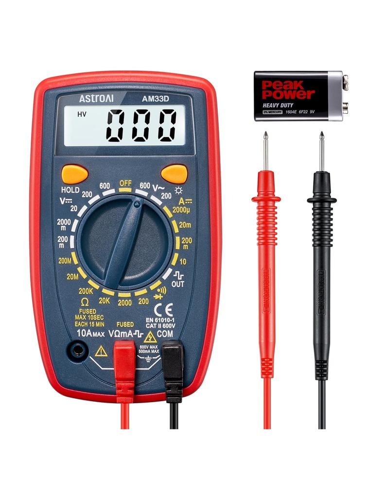 AstroAI Digital Multimeter Voltmeter Ohmmeter Ammeter Multi Tester Meter with Backlit LCD E