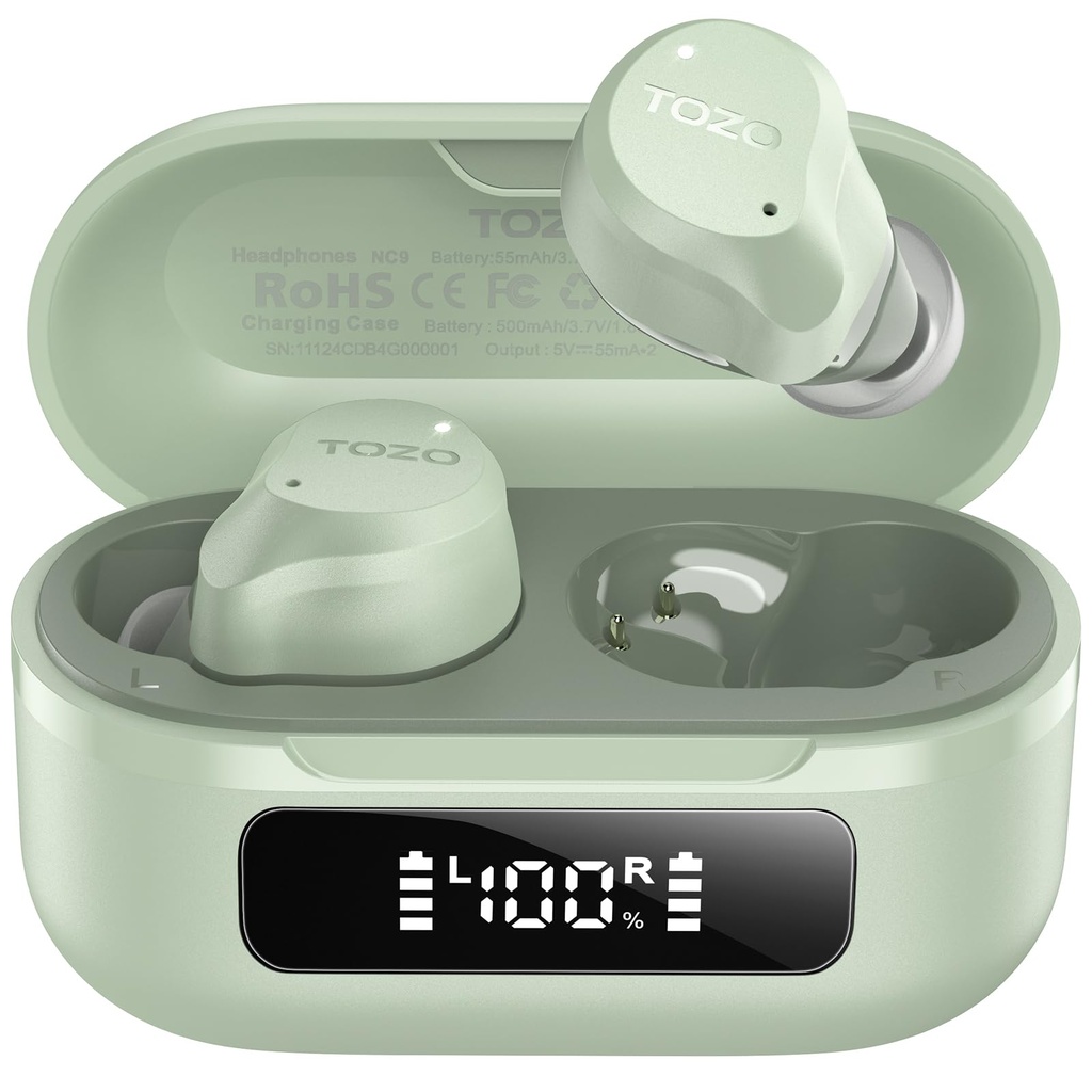 TOZO NC9 Hybrid Active Noise Cancelling Earbuds for Travel Work Calls, 45dB ANC Wireless Ea