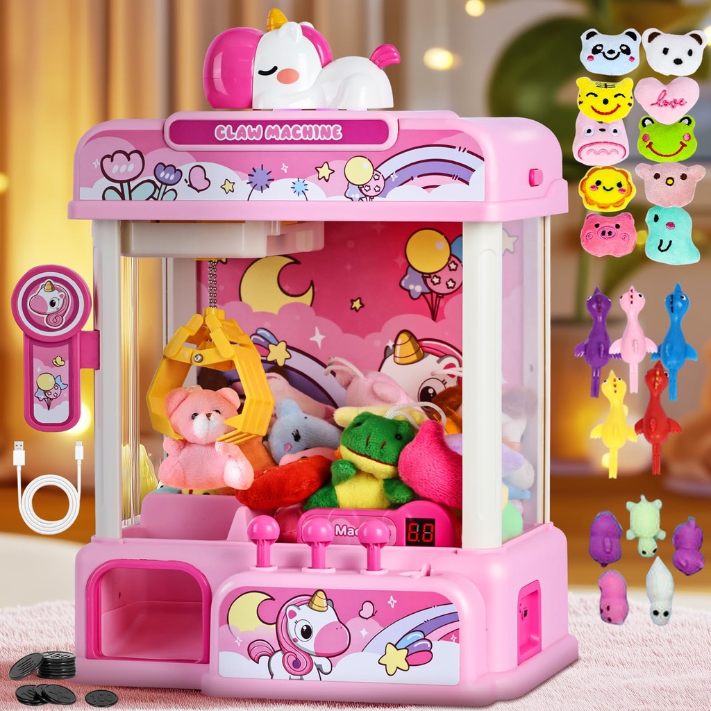 CWLAKON Claw Machine for Kids, Candy Grabber Catching Machine Unicorn Toys with Sound & 20
