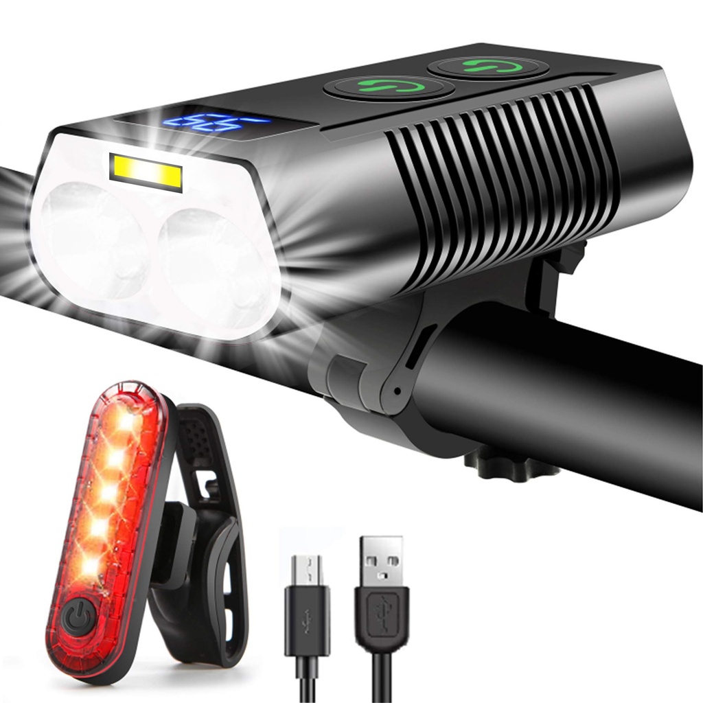 REHKITTZ Bike Lights Set 3300 Lumen Super Bright,5000 mAh Super Long Standby Rechargeable B