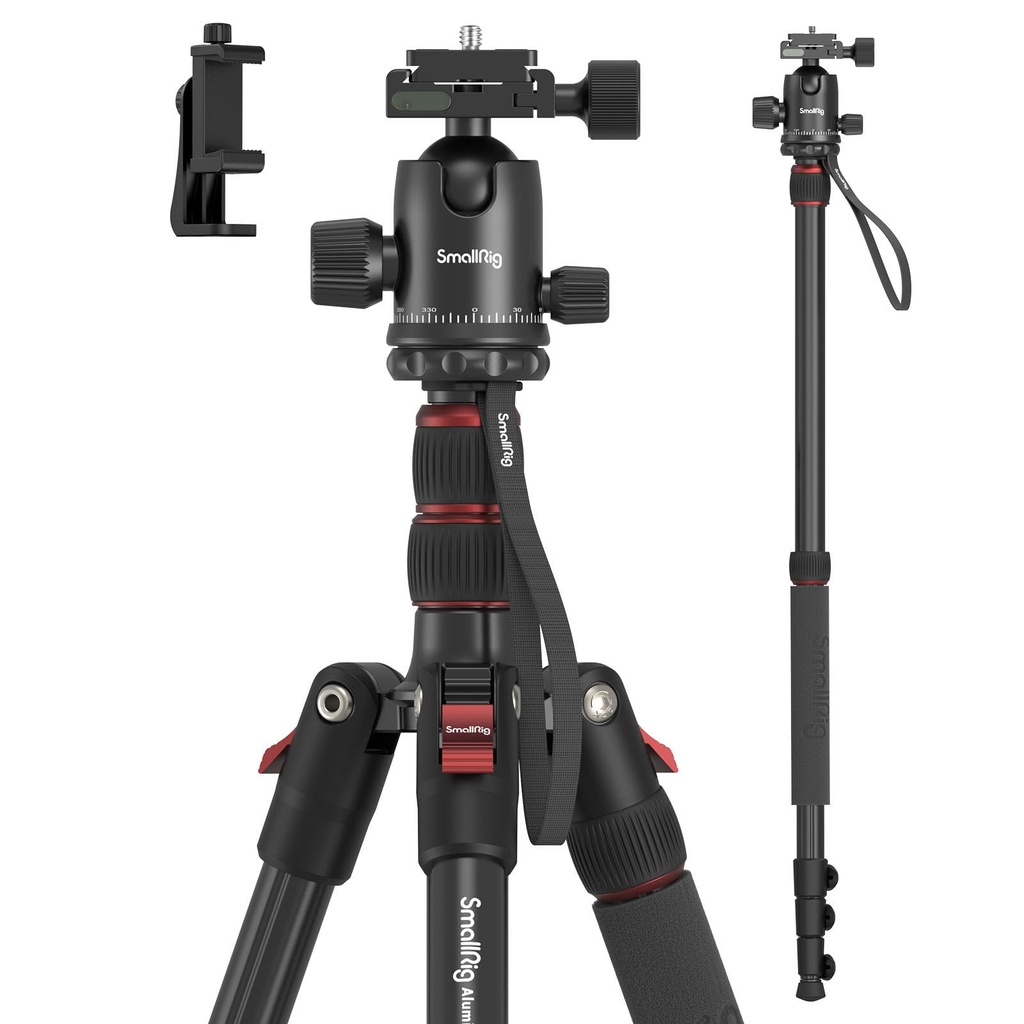 SMALLRIG 72" Aluminum Camera Tripod, Lightweight Tripod & Monopod with Ball Head and Quick R