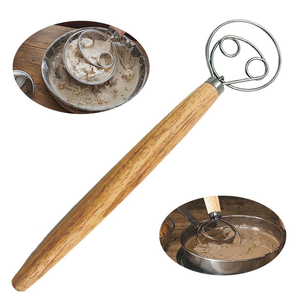 11 inch Danish dough beater with wooden handle - a professional bread making tool for mixin