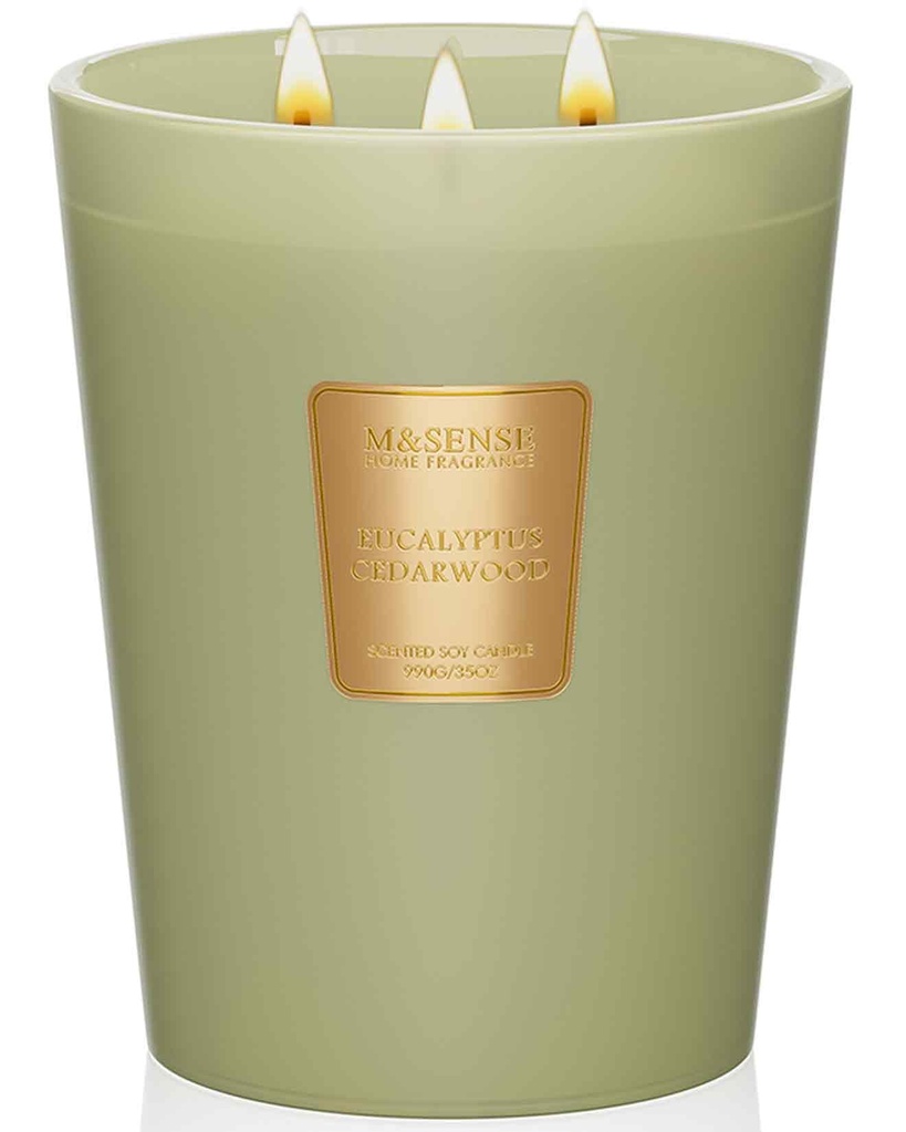 M&SENSE Eucalyptus Cedarwood Soy Scented Candle Gifts for Men Strong, 990g 150H Extra Large