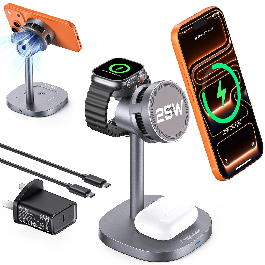 3 in 1 Charging Station Compatible with MagSafe Charger, Qi2.2 25W Magnetic Wireless Charger