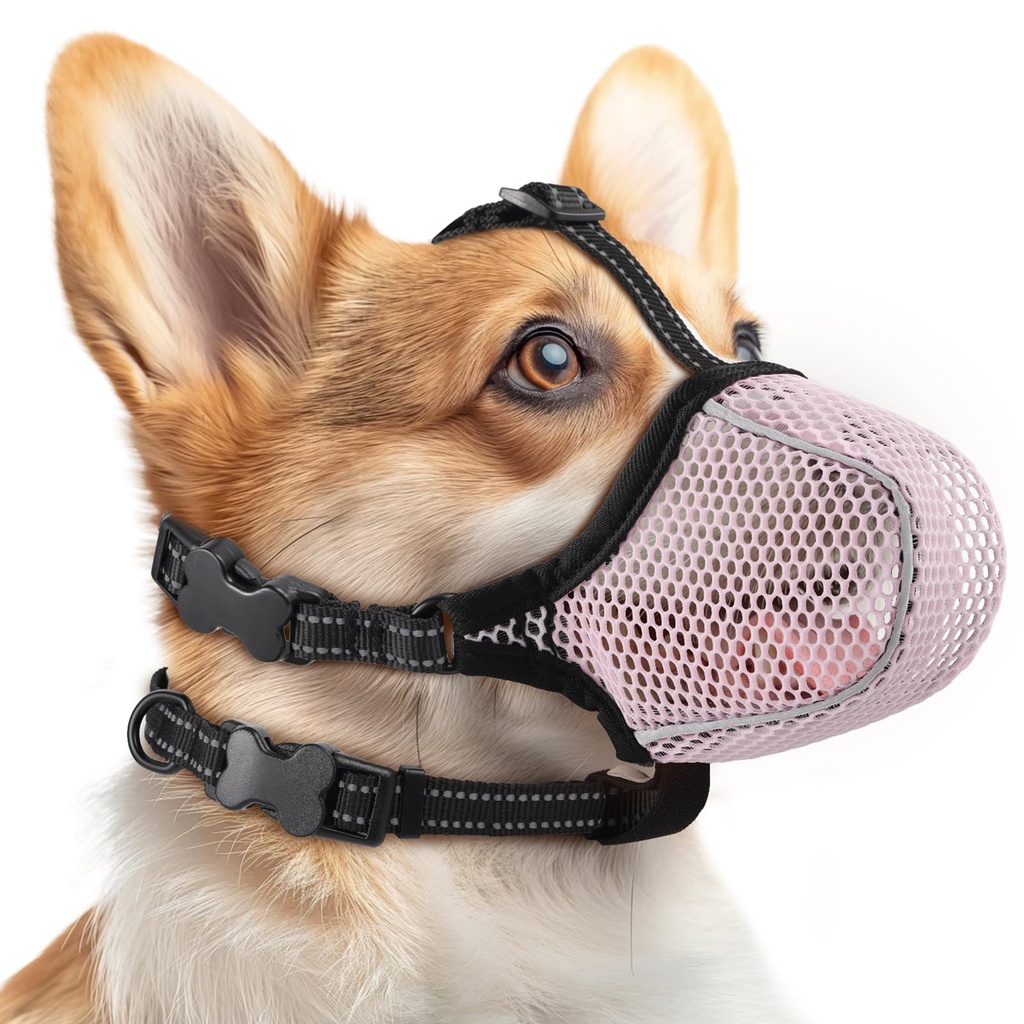 Dog Muzzle,Mesh Soft Muzzle for Small Medium Large Sized Dogs, Breathable Reflective Adjust