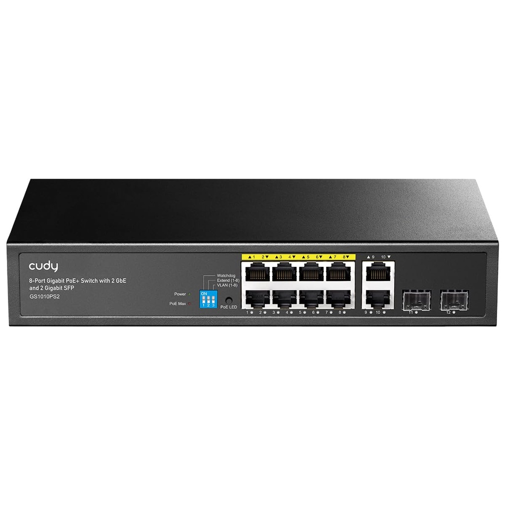 Cudy 8 Gigabit Ethernet Unmanaged PoE+ Switch, 120W, 8 Gigabit PoE+, 2 SFP, 2 Uplink Ports