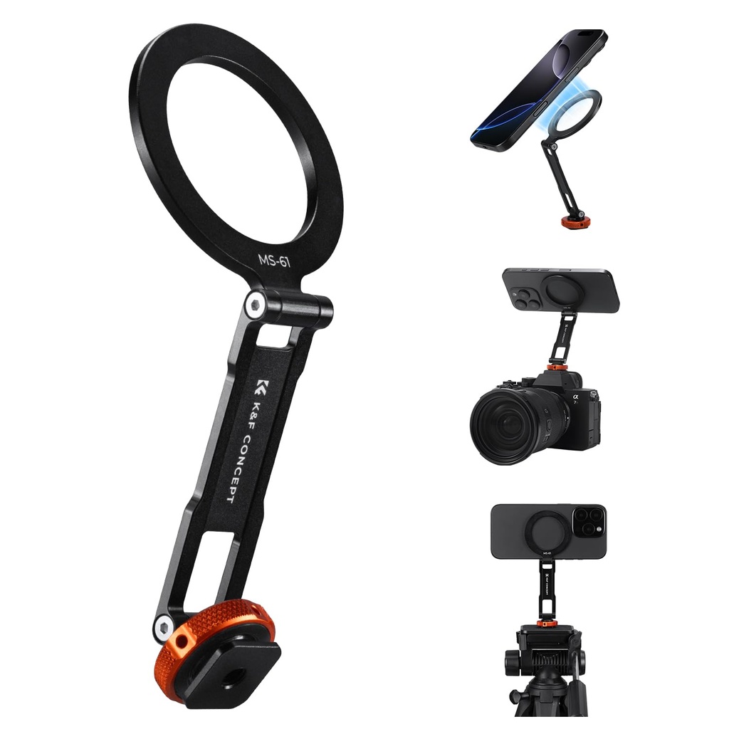 K&F CONCEPT Magnetic Metal Phone Mount with Cold Shoe Mount, Adjustable Rotatable Phone Hold
