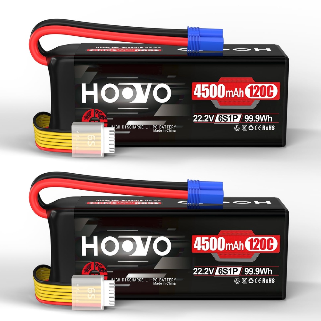 HOOVO 6S Lipo Battery 22.2V 4500mAh 120C RC Battery Soft Case with EC5 Plug for 70mm 80mm 90