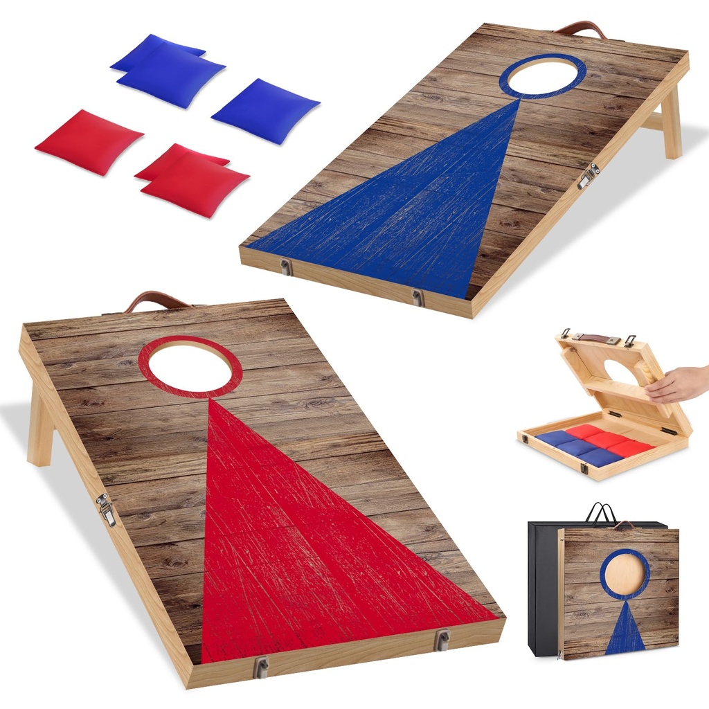 NZQXJXZ Cornhole Game Set, 2 ft x 1.3 ft Solid Wood Premium Corn Hole Boards with 6 Bean Bag