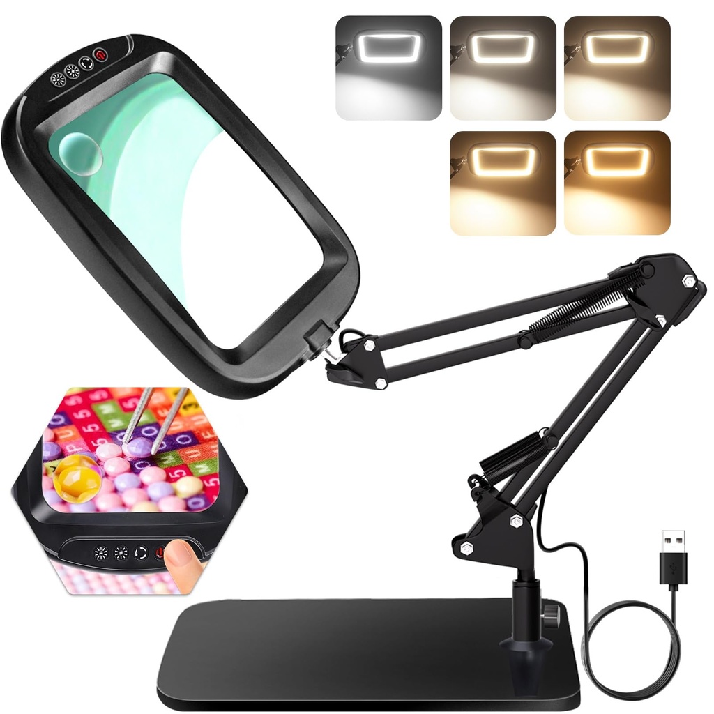 NZQXJXZ 10X 30X Rectangle Magnifying Glass with Light and Stand, LED Lighted Magnifier lamp,