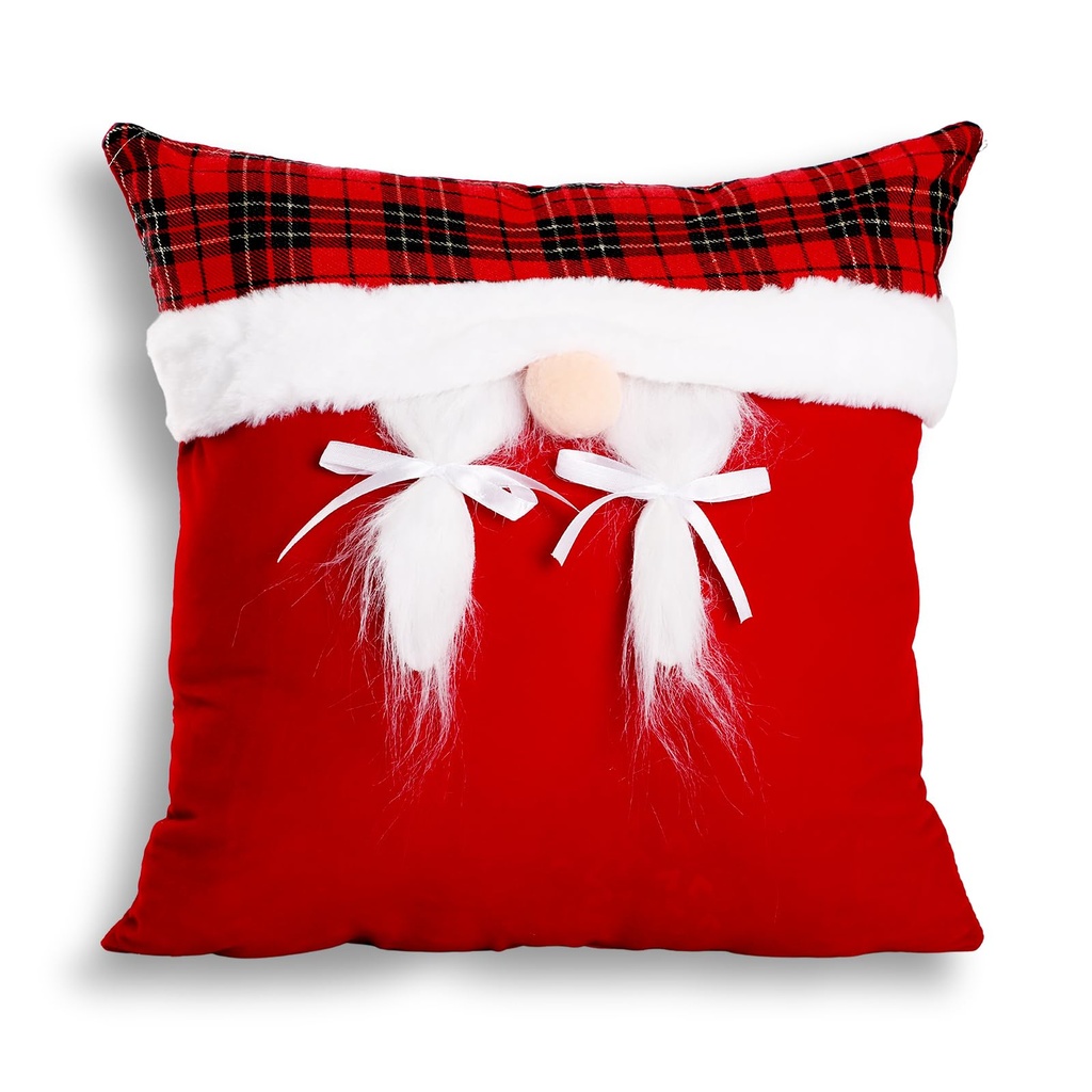 Hianjoo Christmas Cushion Covers, 3D Soft Velvet Santa Throw Pillowcase, Square Christmas P