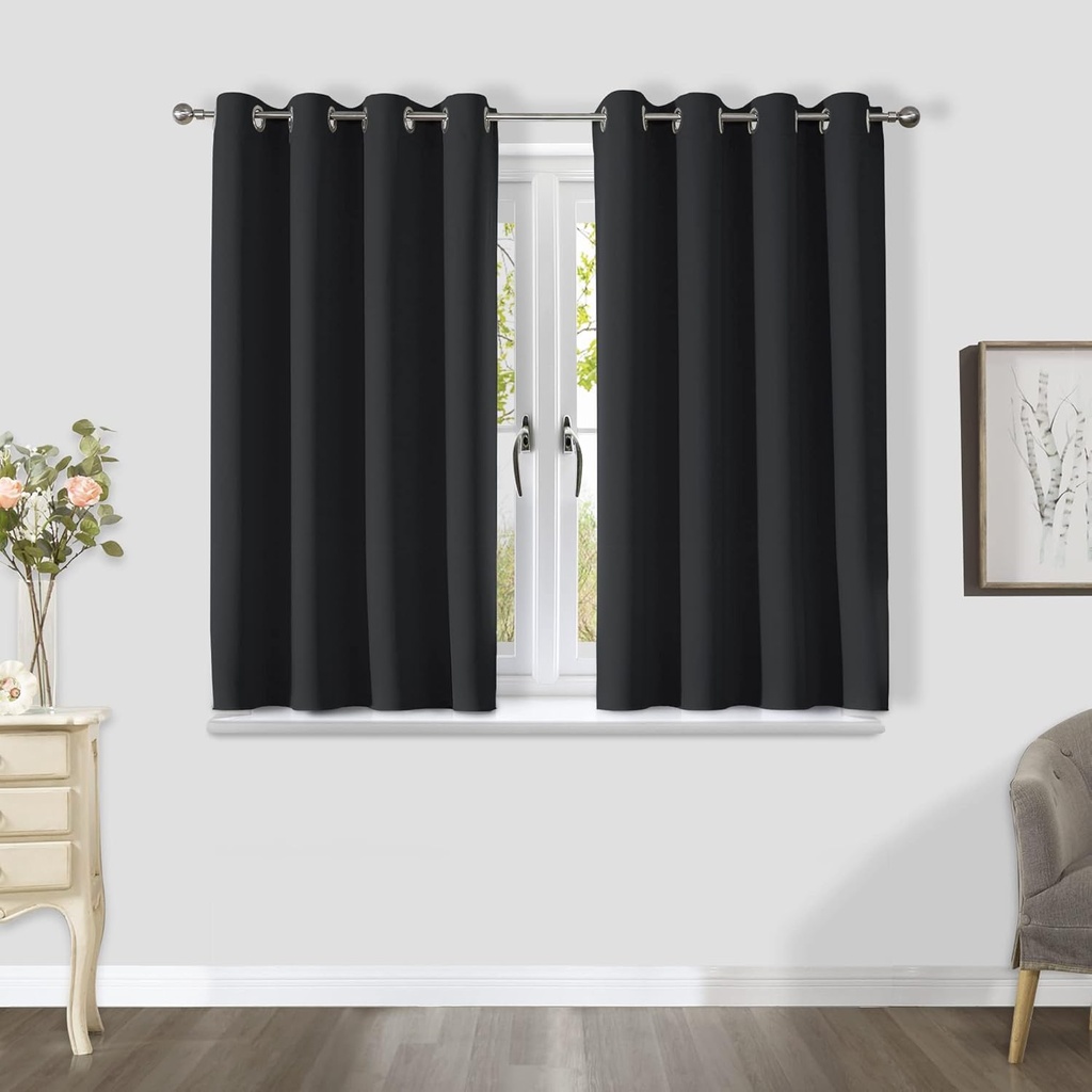 CUCRAF Blackout Curtains for Bedroom - 2 Panels, Thermal, Soundproof Room Dividers, Black,