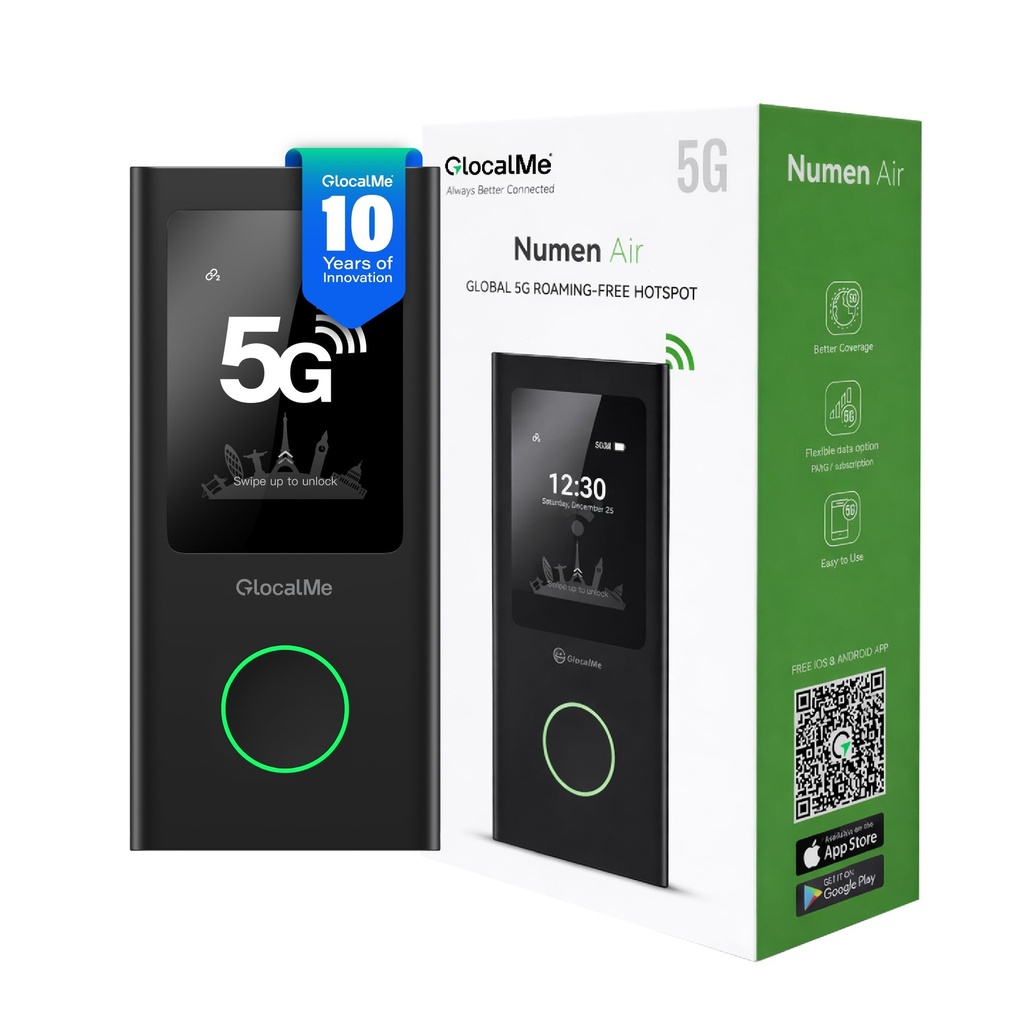 GlocalMe Numen Air Portable WiFi Hotspot 5G, No SIM, No Roaming Fees, Mobile WiFi Router 