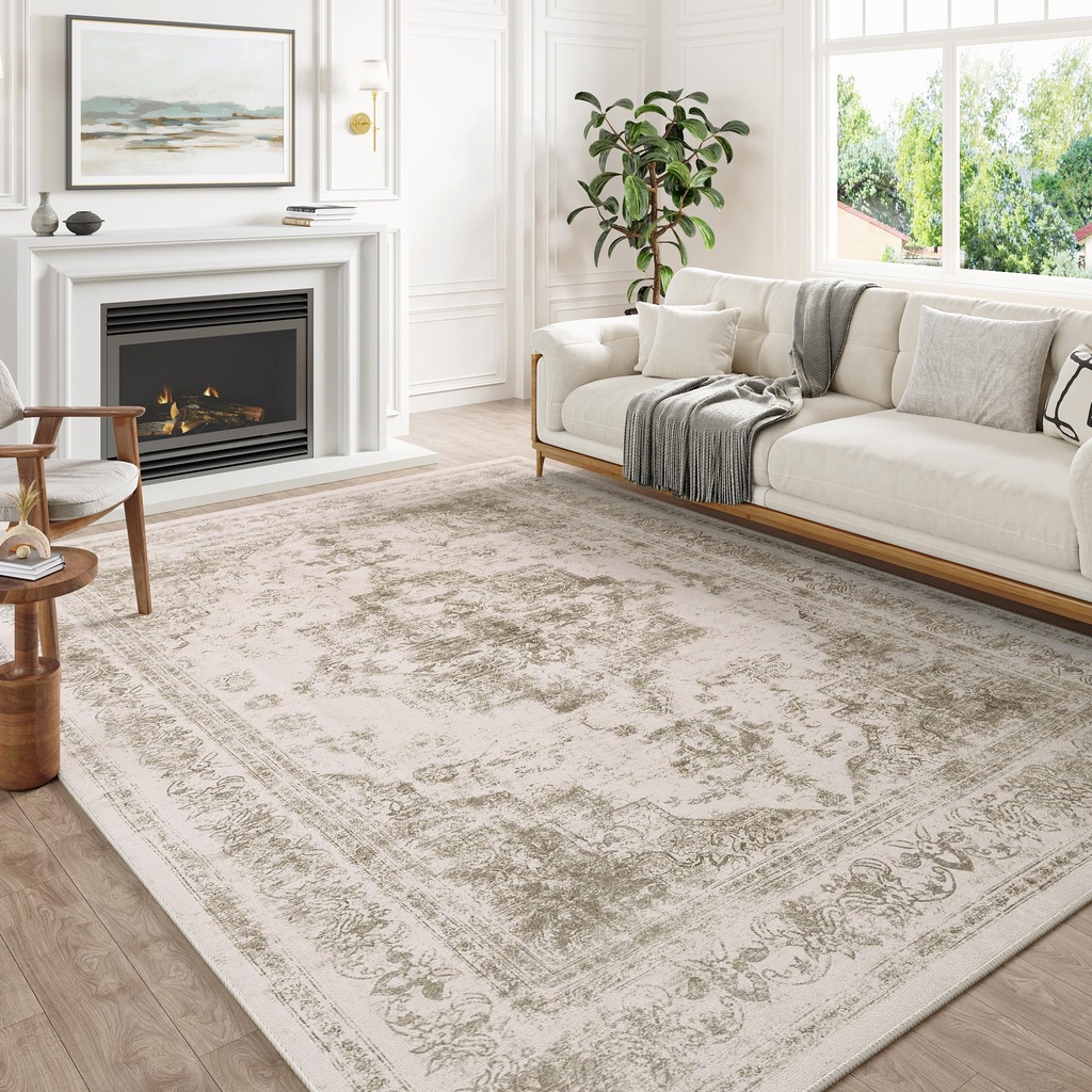 HUGEAR Vintage Beige Rugs Living Room Washable Non Slip Large Area Rug 180x270cm Bedroom