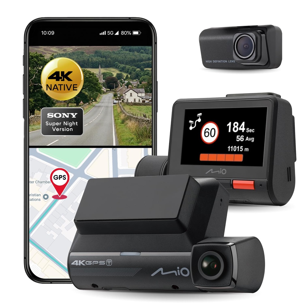 Mio MiVue 955WD Duo 4K Dash Cam Front and Rear STARVIS 2 HDR Night Vision, 4K+1080P