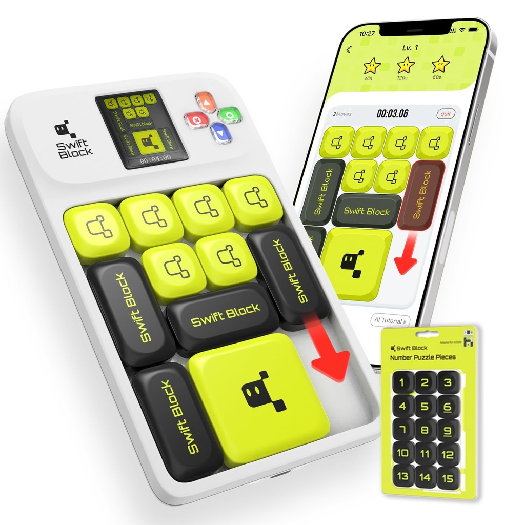 Swift Block wiSlide Super Slide Puzzle Games with Number Pieces, Handheld Game