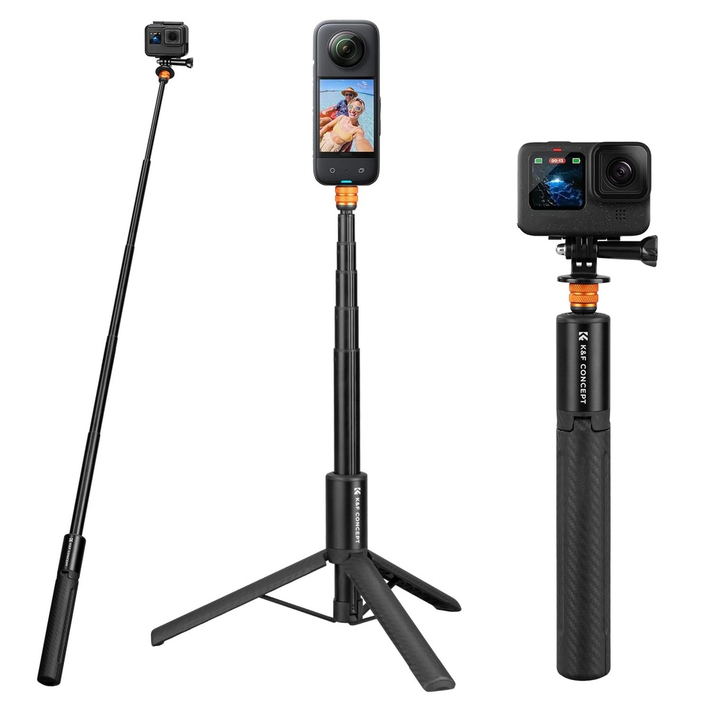 K&F CONCEPT 120cm Action Camera Tripod Selfie Stick, Invisible Extendable Portable Grip