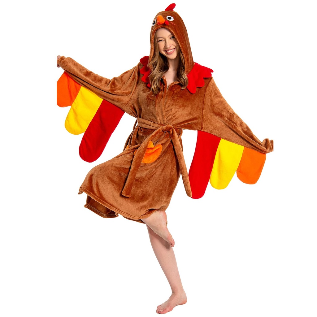 OLAOLA Womens Plush Robes Hooded Turkey Fleece Animal Bathrobes Cozy Flannel Bathrobe Soft