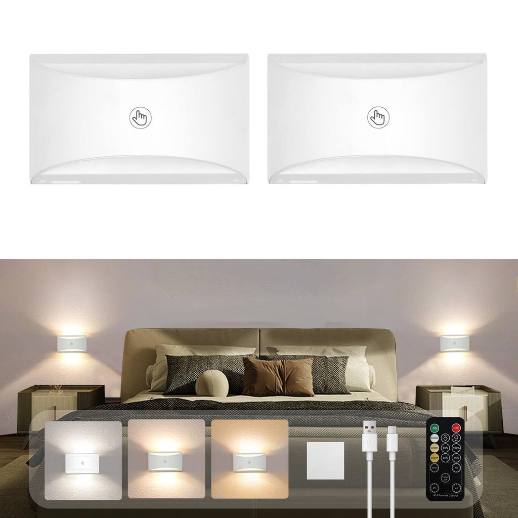 Joyes LED Rechargeable Wall Lights with Touch Control and Timer, 2Pcs 5000mAh Battery Operat