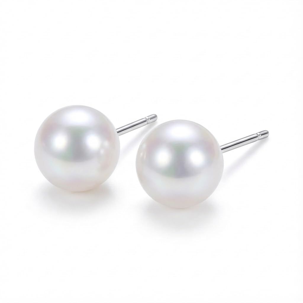 Classic 10mm Faux Pearl Stud Earrings for Women, Round Imitation Pearl Earrings for Pierced
