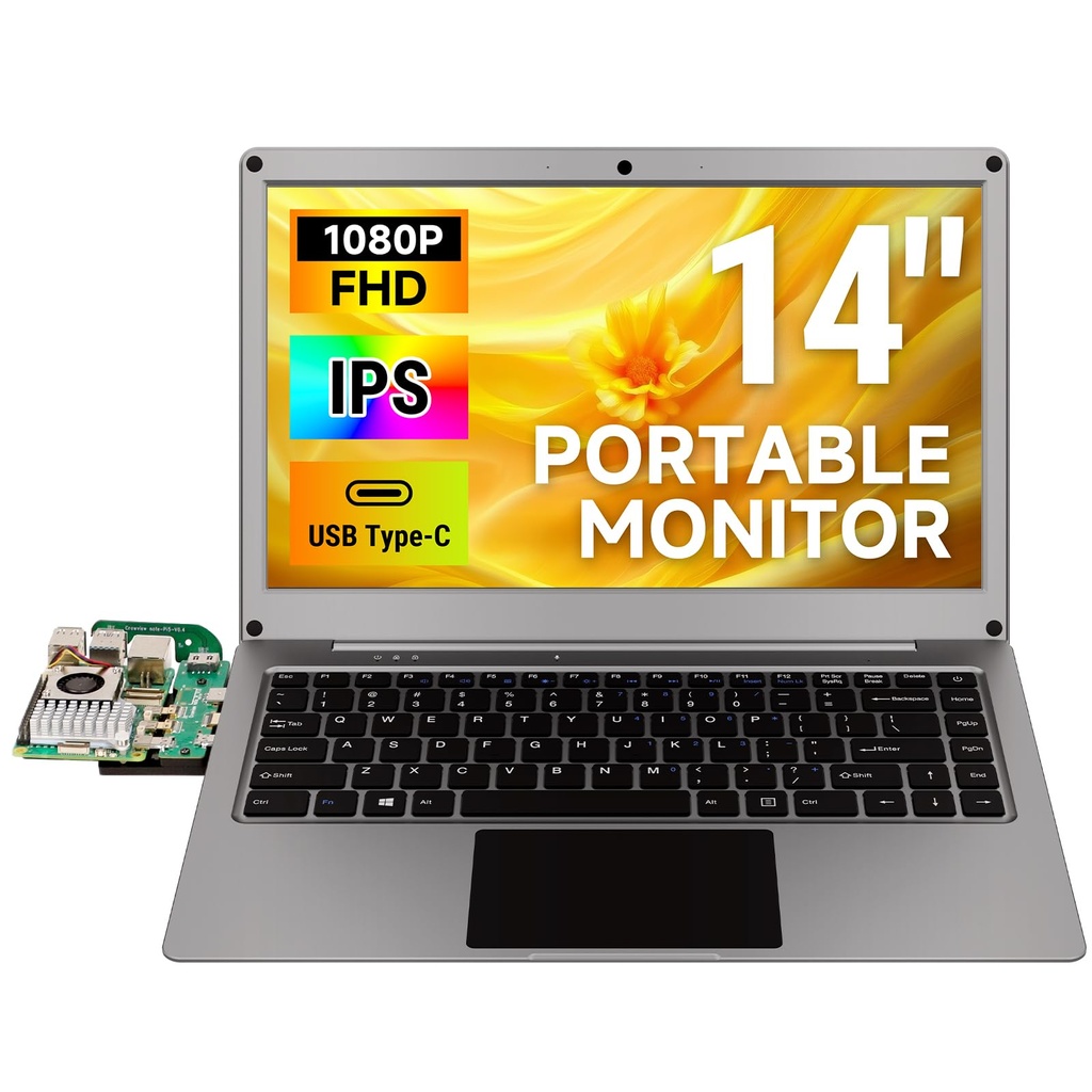 Portable Monitor, 14inch 1080P FHD Lapdock Portable Screen Computer Monitor with Keyboard