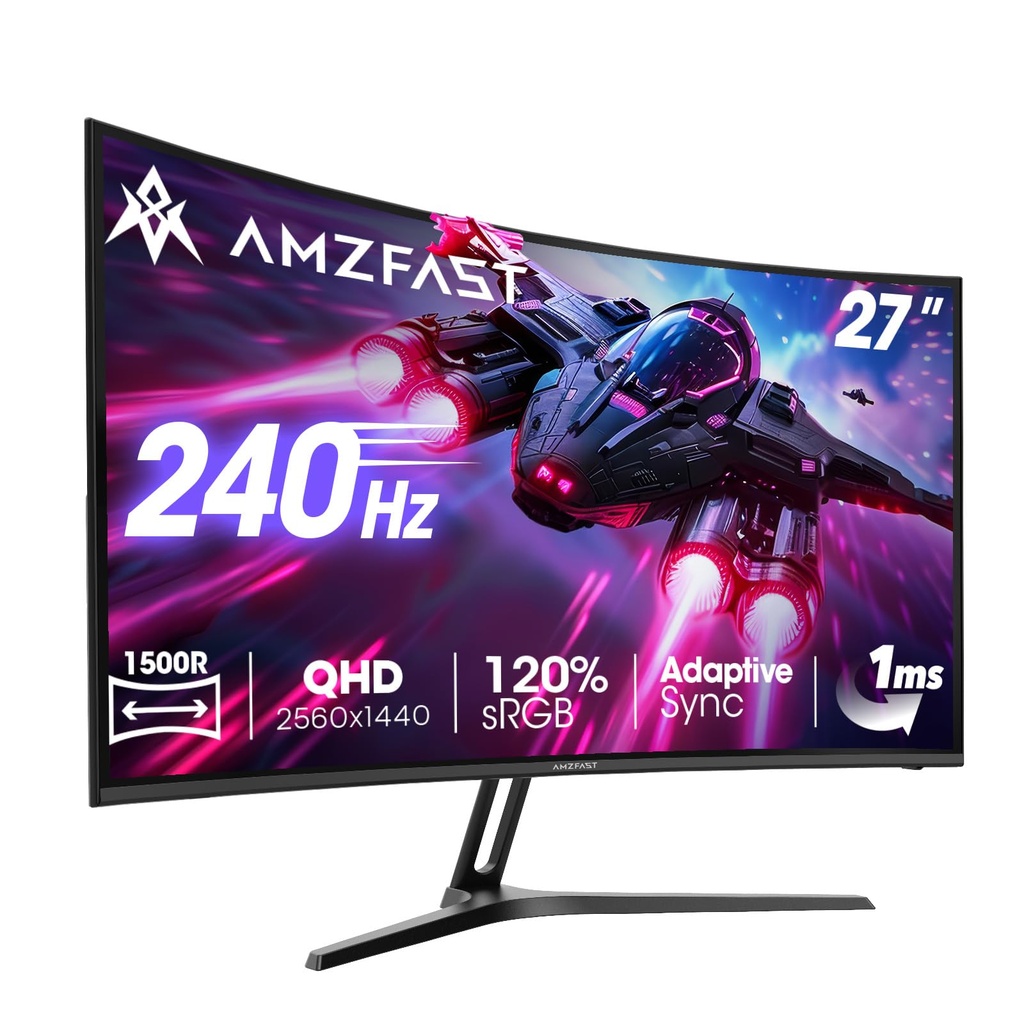 Amzfast 27 Inch 240Hz Curved Gaming Monitor, 1500R VA, QHD 2K (2560x1440p), 2500:1 Contrast