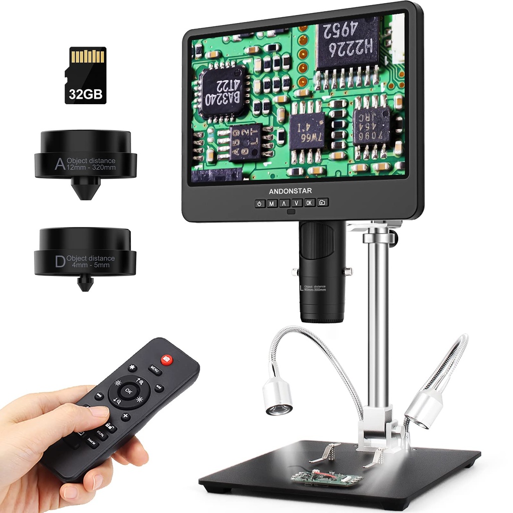 Andonstar AD249S-M 10.1 Inch HDMI Digital Microscope 2000x for Adults, 3 Lens 2160P UHD Vid