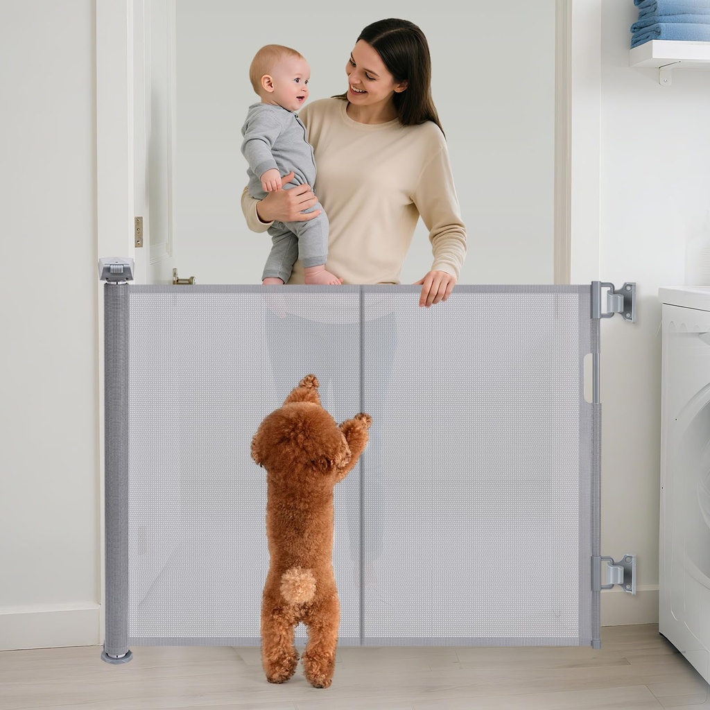 Retractable Stair Gate for Baby, Dog Gate extends up to 150cm, 86cm Tall, One Hand Operated