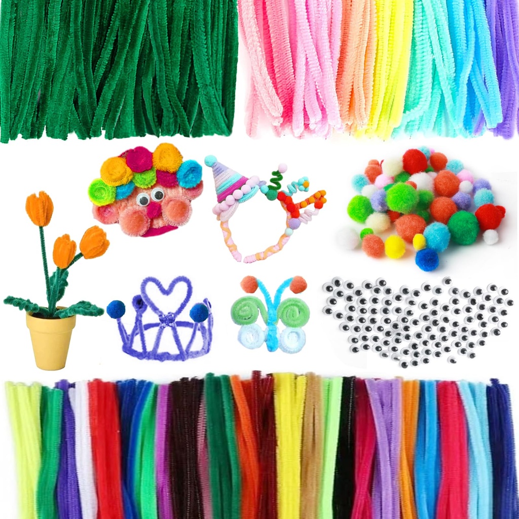 LHOEST Pipe Cleaners for Craft 600PCS Coloured Pipe Cleaners 30cm Chenille Stems Craft Pipe