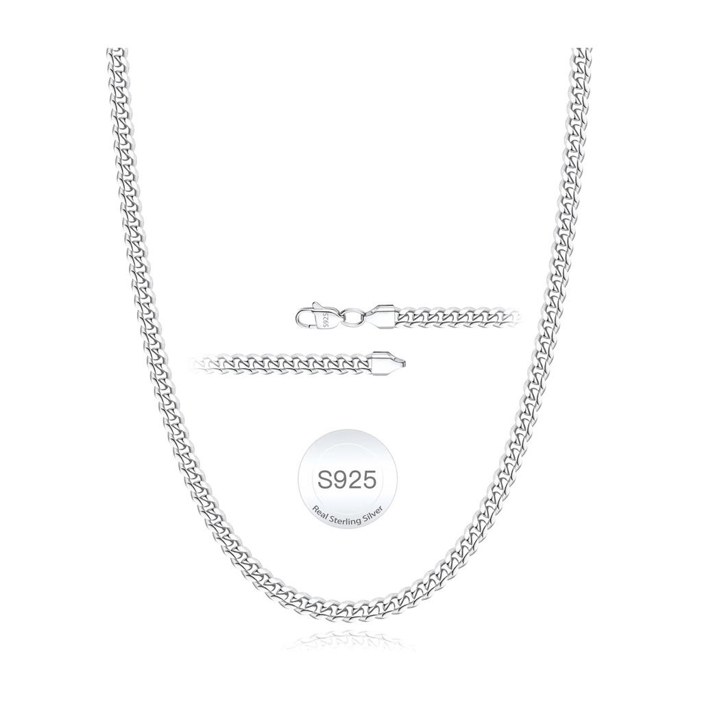 Rajputana 925 Silver Plated Chain Necklace For Men 3mm Cuban Link Chain For Men Boy Sterlin