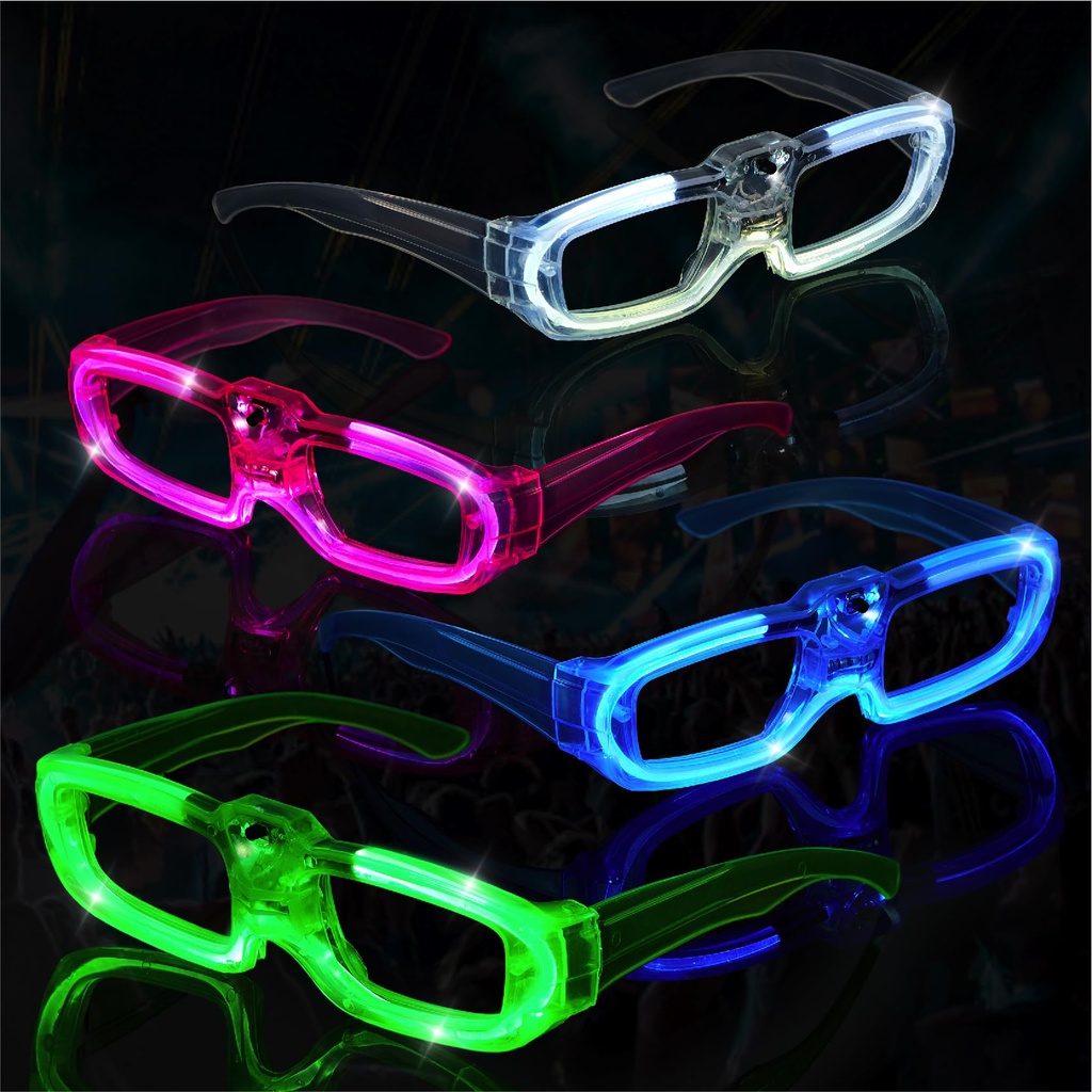 ZIYOUA 8 Pack Party Glasses, Led Light Up Glasses, Neon Party Accessories for Adults Kids, 8