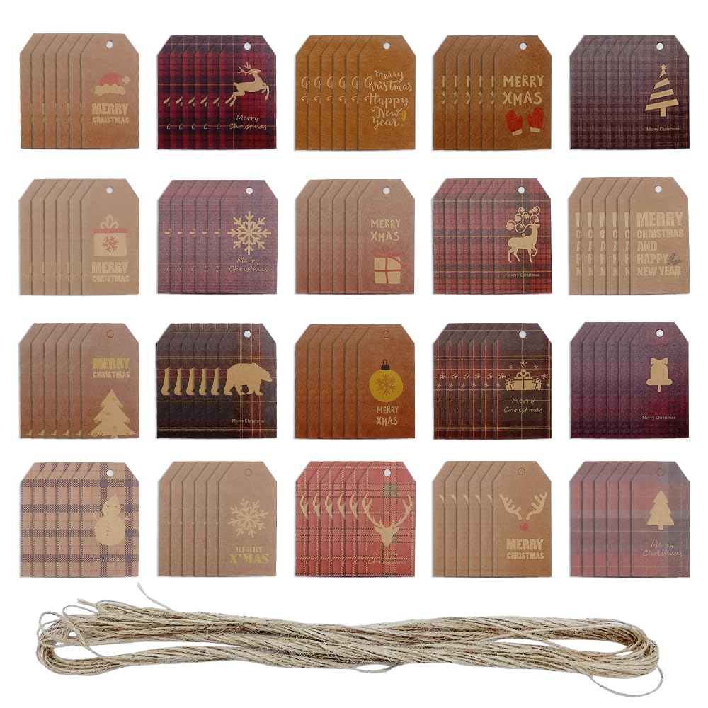 ONEBO 120 Pcs Kraft Paper Gift Tags,Xmas Tags of Present, DIY Tag Gift Card, for Gift Packa
