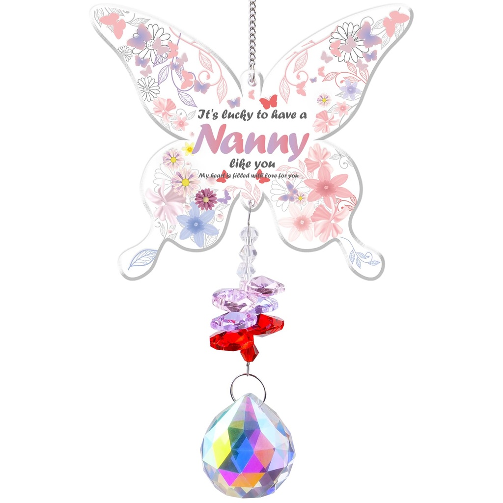 JYNTERPLAY Nanny Gifts Butterfly Crystal Suncatcher for Windows Birthday Christmas Xmas Val