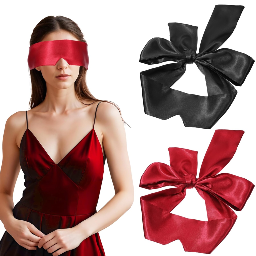 IANFAN 2 Pcs Satin Silk Eye Covers, Blockout Satin Sleep Mask Adjustable Eye Blindfolds Com