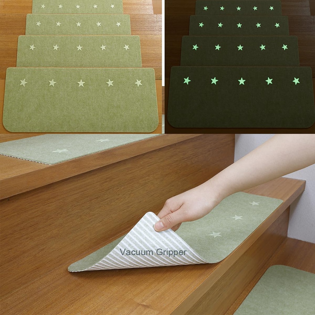 FuKuEn Glow in the Dark Stair Mats for Wooden Stairs, Non-Slip Vacuum Grip Stair Treads, Wa