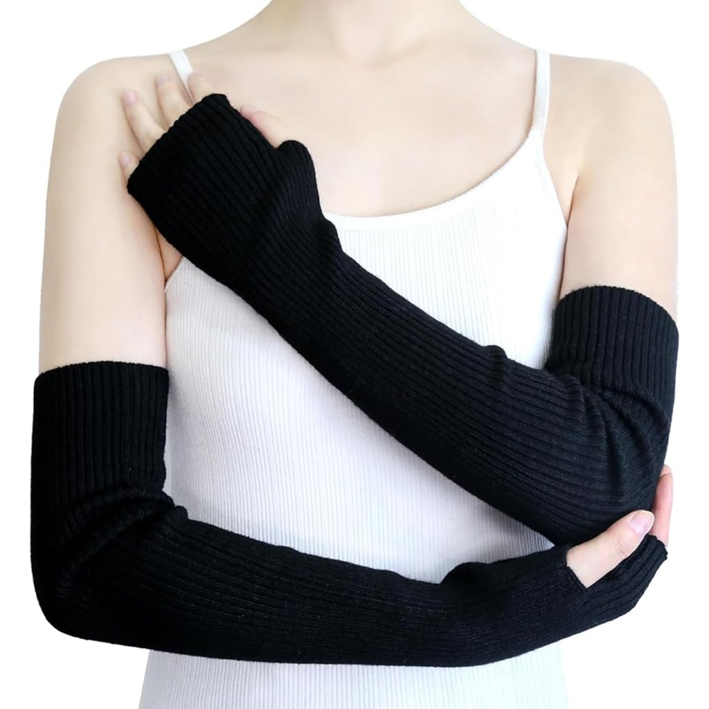 Comioke WomenÃ¢Â€Â™s Cashmere Blended Knit Arm Warmers Elbow Length Long Fingerless Gloves