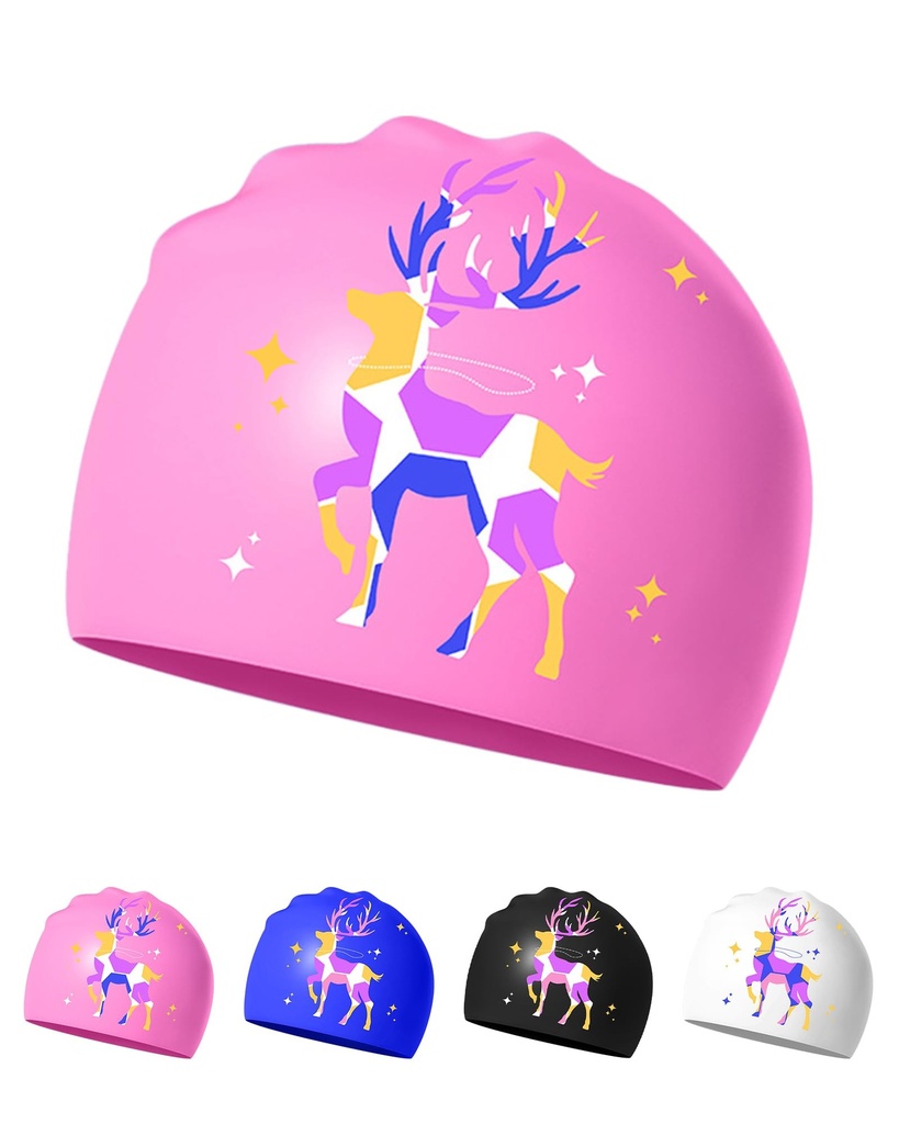 Swimming Cap for Women Ã¢Â€Â“ Soft, Elastic, Anti-Slip, Stylish, Comfortable (Pink Deer)