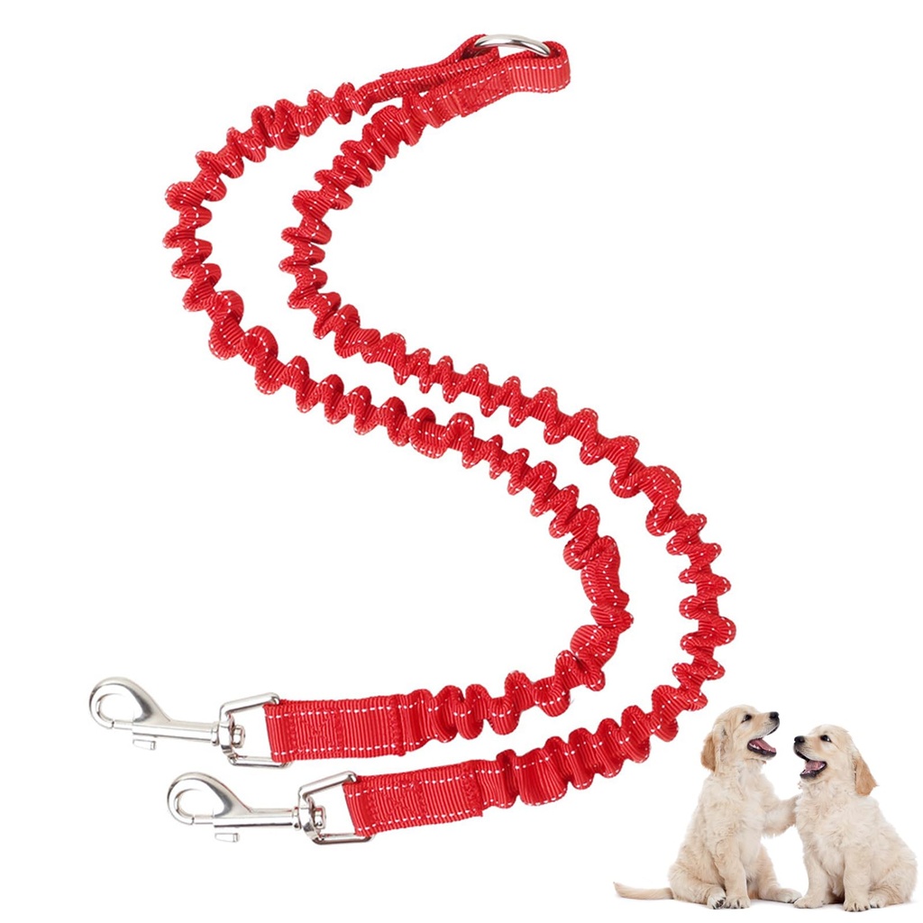 One Piece Convenient Double Dog Leash Coupler Elastic Adjustable Dual Dog Leash 2 Pet Train
